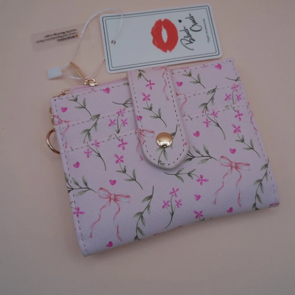 Blush Crush Pink‎ Floral Bow Vegan Leather Wallet NEW